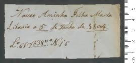 Sinal de Maria Libânia, criança exposta n.º 16 de 1813