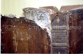 [Plano de pormenor de uma encadernação com sinais de degradação]