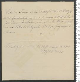 Processo de entrega de Vitorino Tomás Silva, criança exposta n.º 26 de 1915