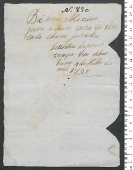 Sinal de Gertrudes, criança exposta n.º 830 de 1798