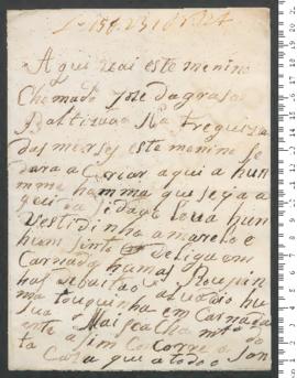 Sinal de José da Graça, criança exposta n.º 124 de 1790