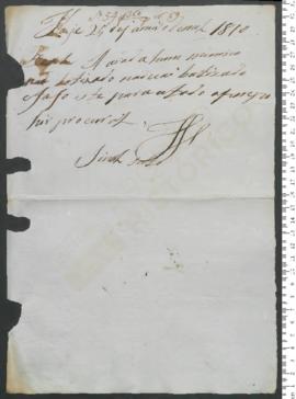 Sinal de [Isidoro], criança exposta n.º 69 de 1810