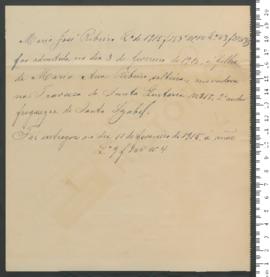 Processo de entrega de Maria José Ribeiro, criança exposta n.º 14 de 1915