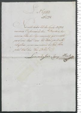 Sinal de João, criança exposta n.º 794 de 1798