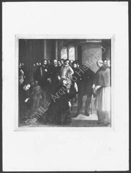 [Plano de pormenor da pintura sobre a despedida entre São Francisco Xavier e D. João III]